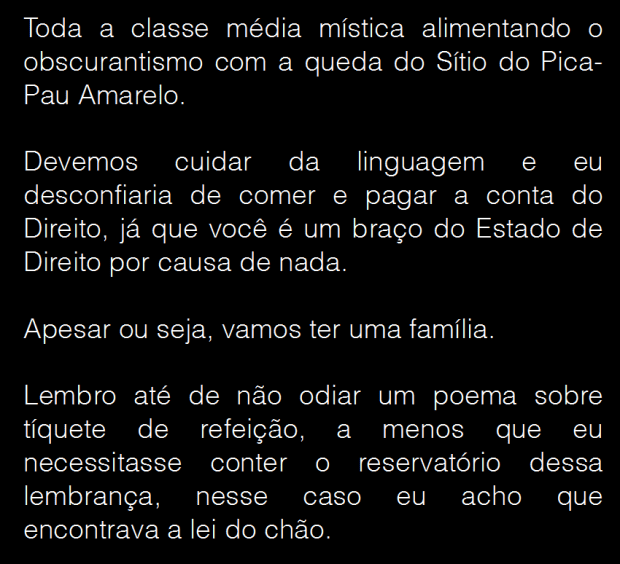 Ensaio composto com base nas frases geradas pelo aplicativo "what would i say?", com base nas postagens do meu perfil no Facebook